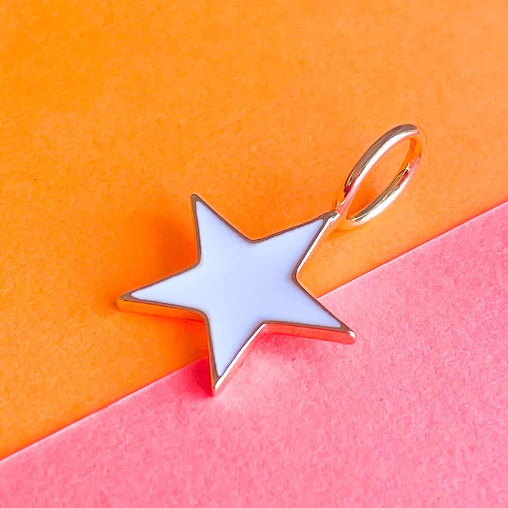 15mm White Enamel Gold Star Pendant