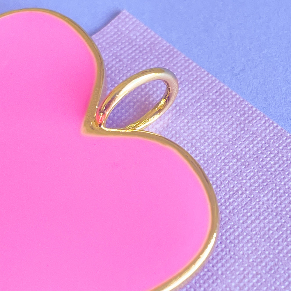 32mm Pink Enamel Gold Heart Pendant