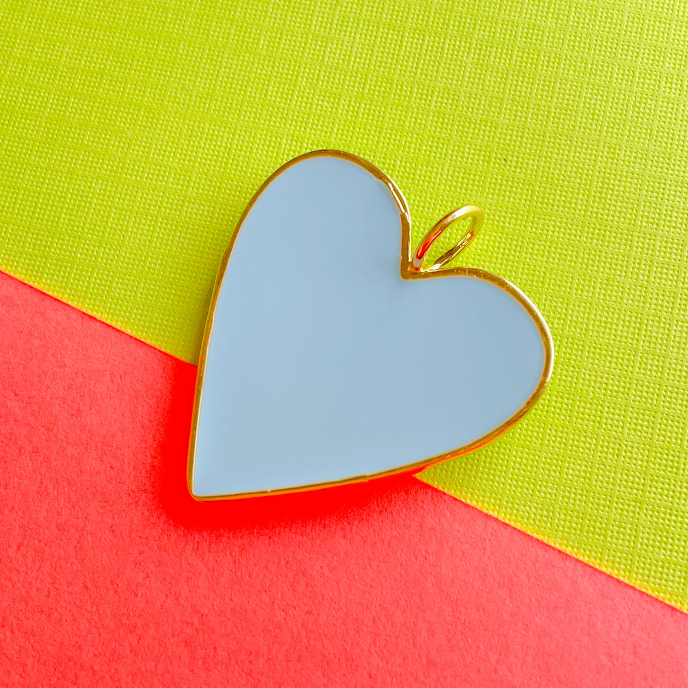 32mm Light Blue Enamel Gold Heart Pendant