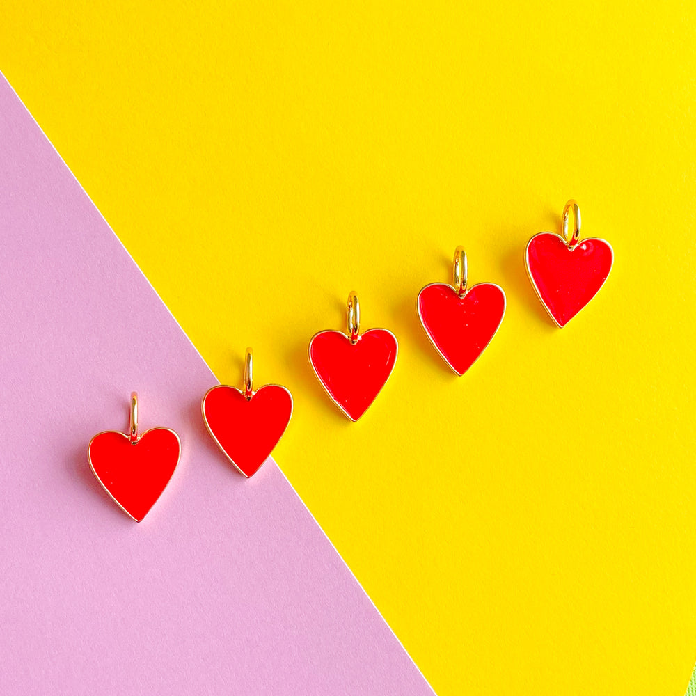 14mm Red Enamel Gold Heart Pendant