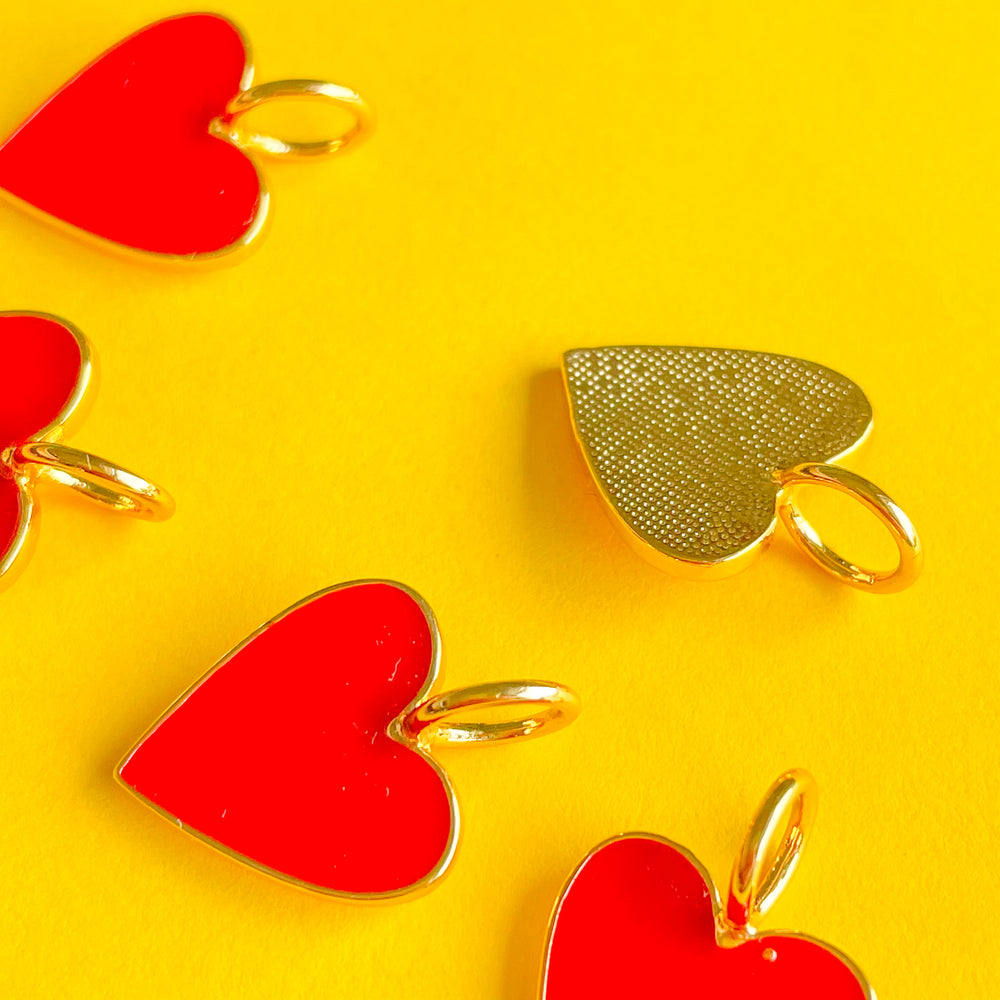 14mm Red Enamel Gold Heart Pendant