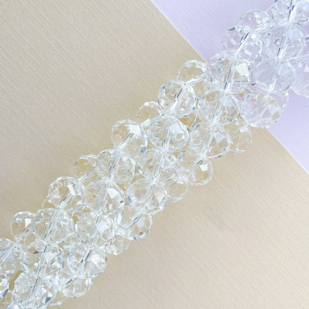 12mm Clear Faceted Chinese Crystal Rondelle Strand