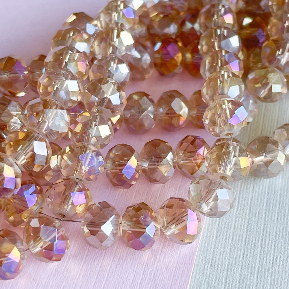 8mm Champagne AB Finish Faceted Chinese Crystal Rondelle Strand