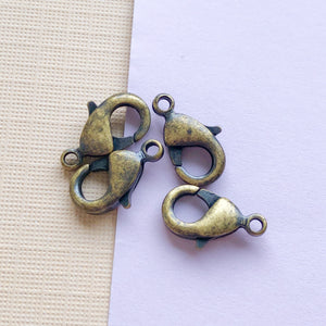 12mm Antique Brass Lobster Claw Clasp - 4 Pack