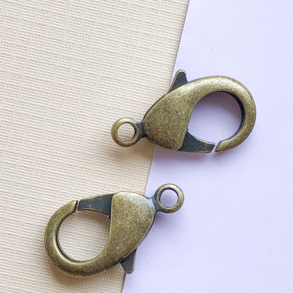 27mm Antique Brass Lobster Claw Clasp - 2 Pack