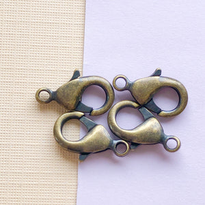 15mm Antique Brass Lobster Claw Clasp Pack