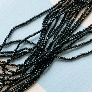 3mm Black Faceted Chinese Crystal Strand - Christine White Style