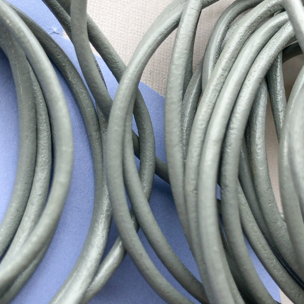 2mm Gray Round Leather Cord - 15'