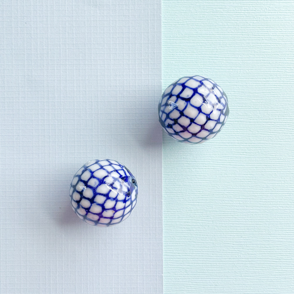 28mm Netted Hand-Painted Chinoiserie Round - 2 Pack