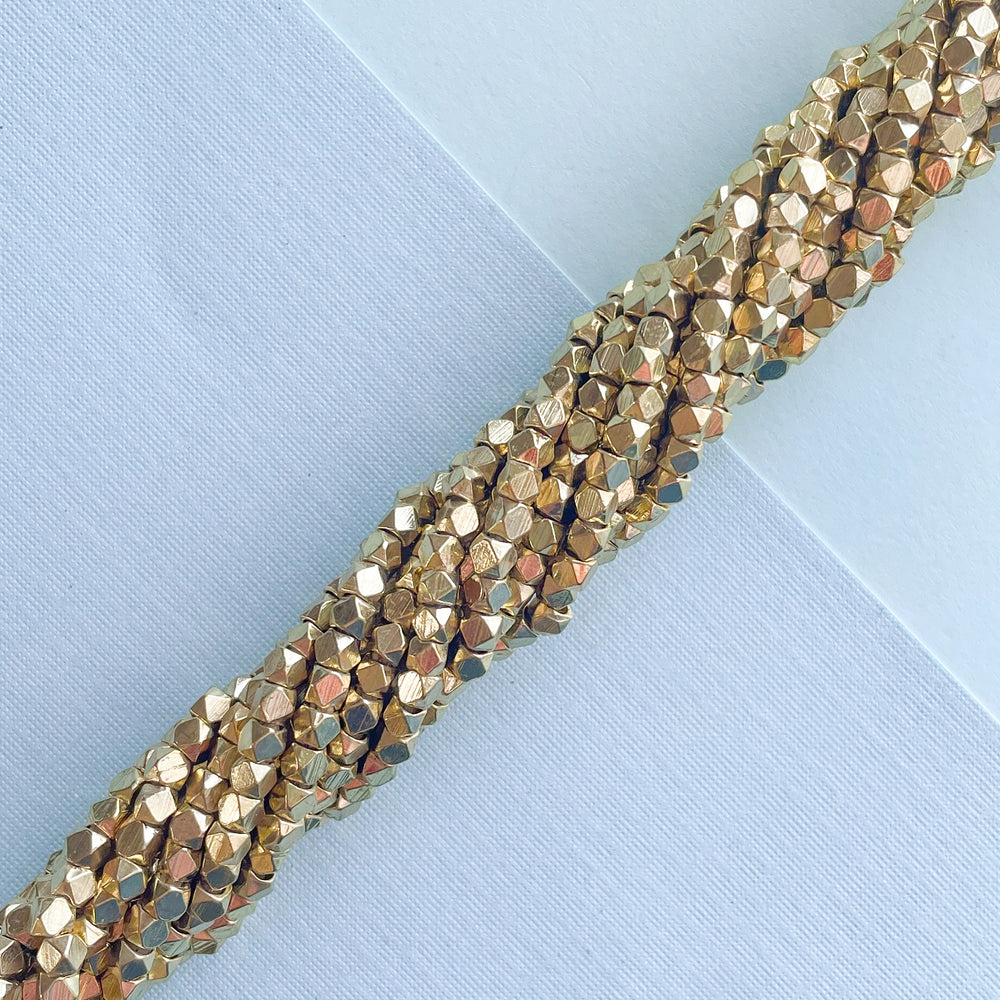 3mm Gold Faceted Brass Nugget Strand