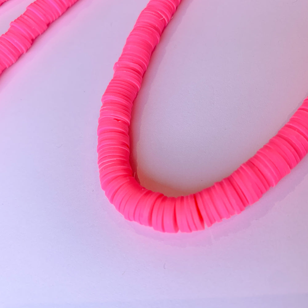 8mm Electric Pink Polymer Clay Heishi Strand