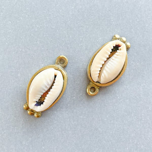 26mm Cowrie Shell Brass Bezel Charm - 2 Pack