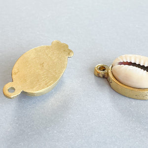 26mm Cowrie Shell Brass Bezel Charm - 2 Pack