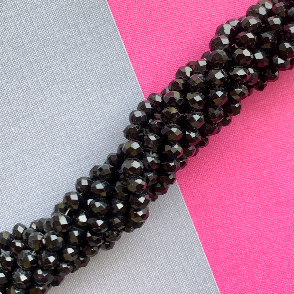 6mm Jet Black Chinese Crystal Rondelle Strand