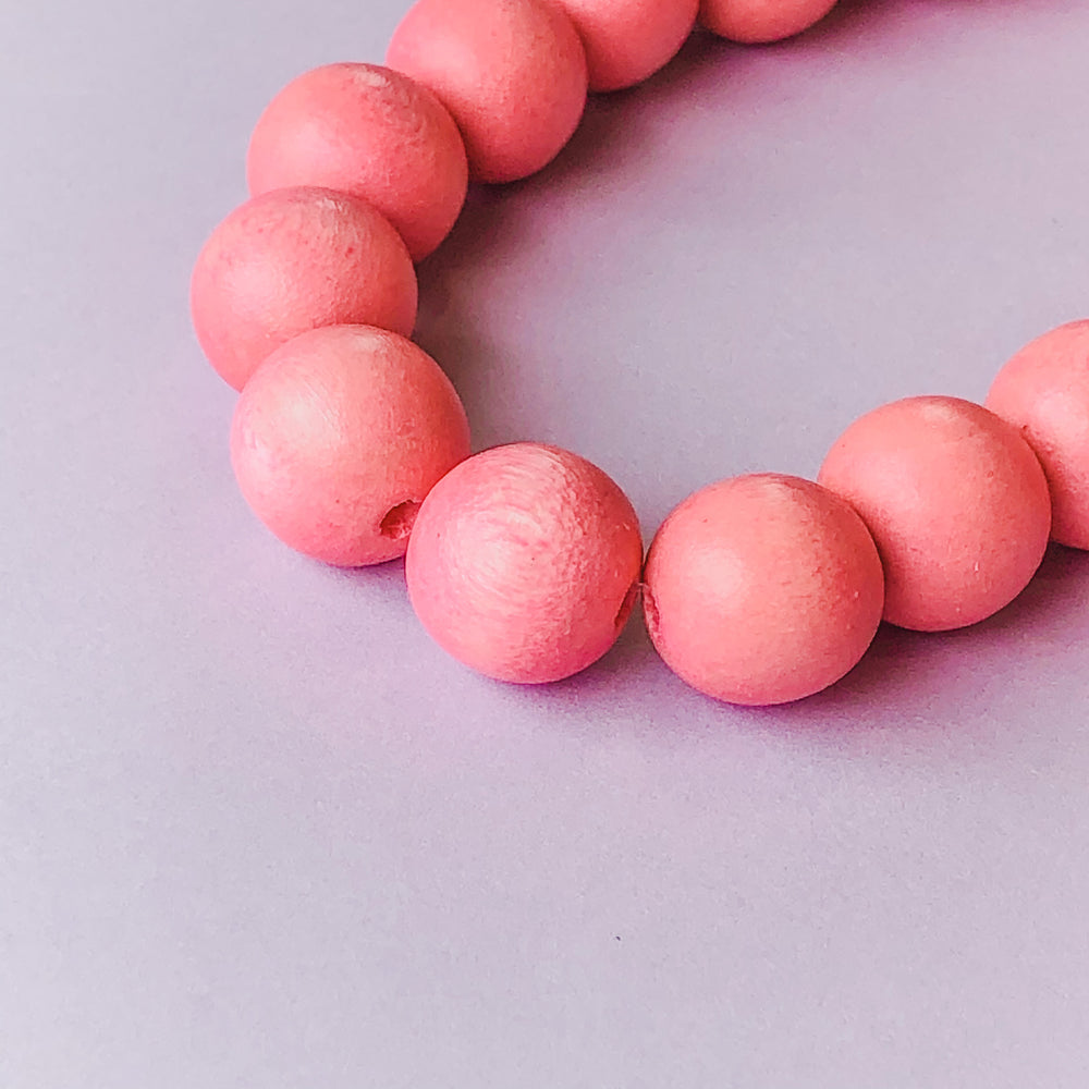 12mm Pink Wood Rounds Strand - Christine White Style