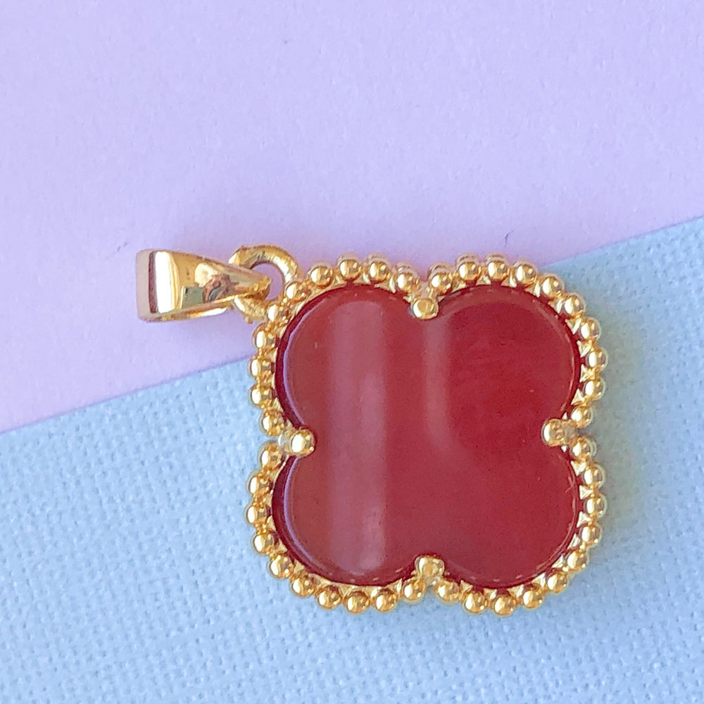 16mm Carnelian Quatrefoil Gold Bezel Pendant