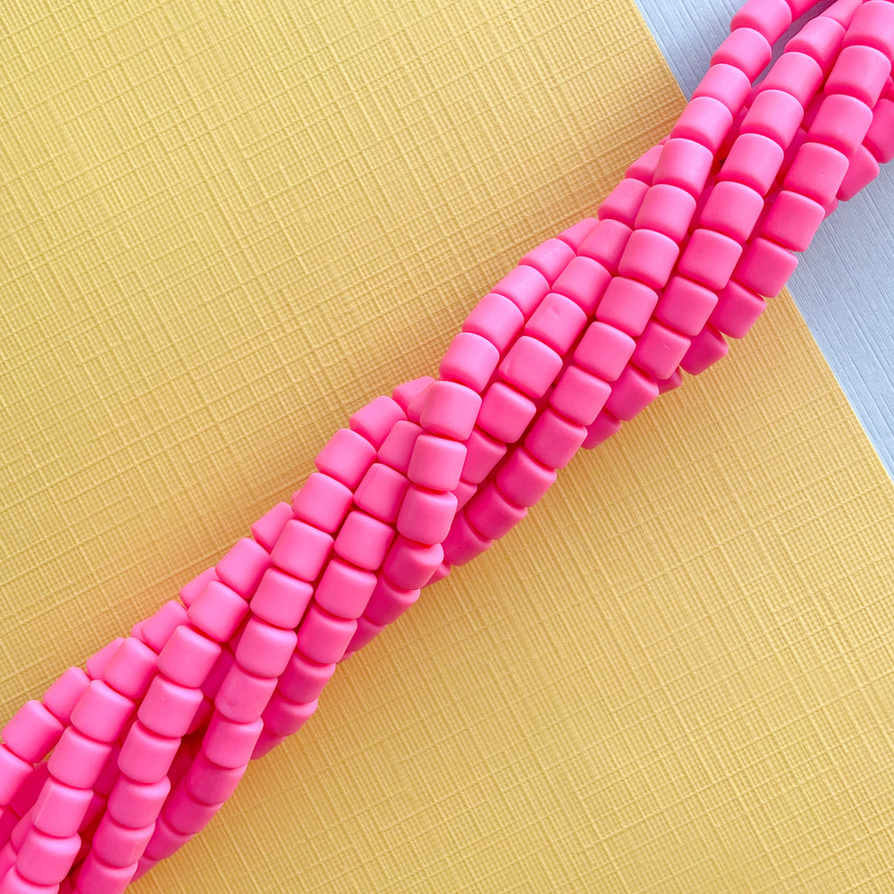 6mm Flamingo Polymer Clay Barrel Strand