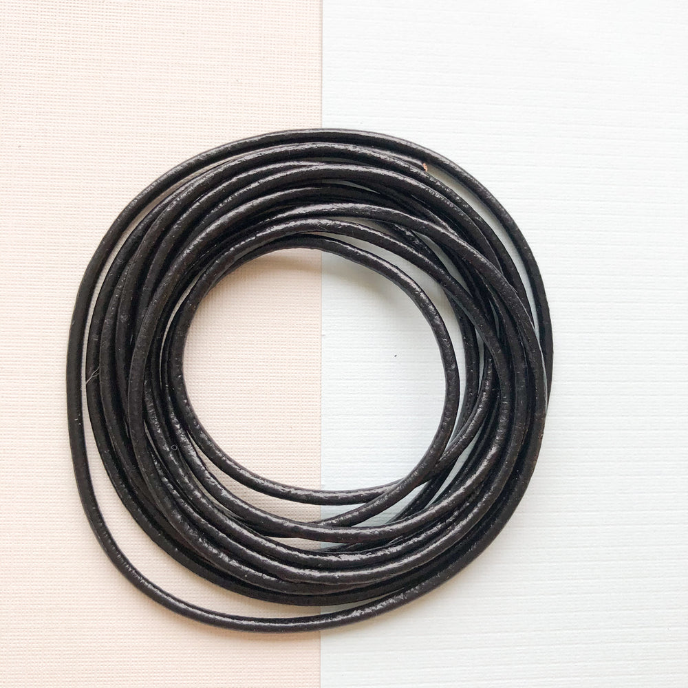 2mm Black Round Leather Cord - 6'