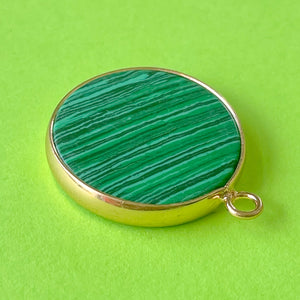 22mm Composite Malachite Coin Gold Bezel Pendant