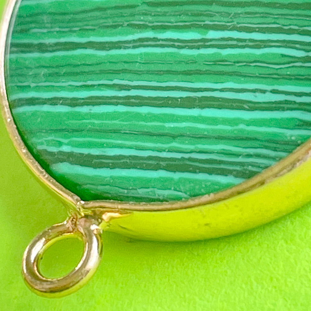 22mm Composite Malachite Coin Gold Bezel Pendant