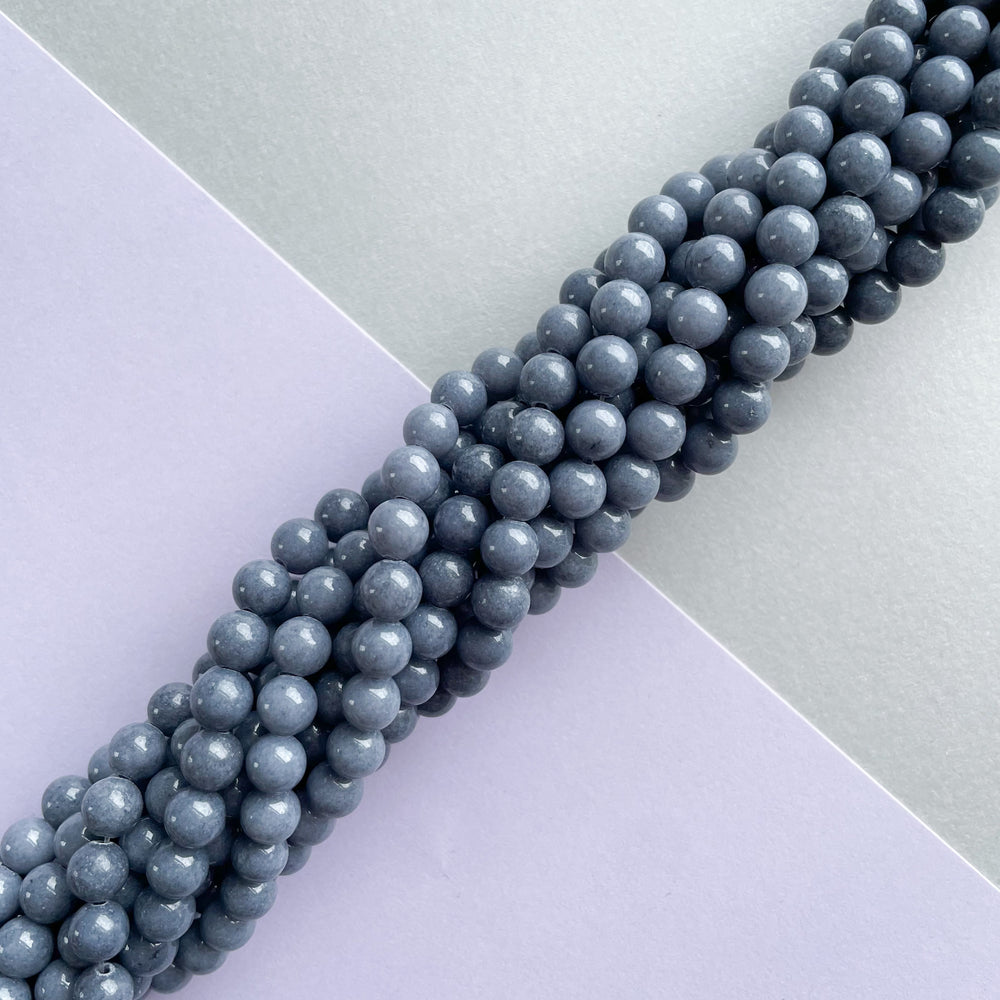 6mm Slate Blue Dyed Jade Round Strand