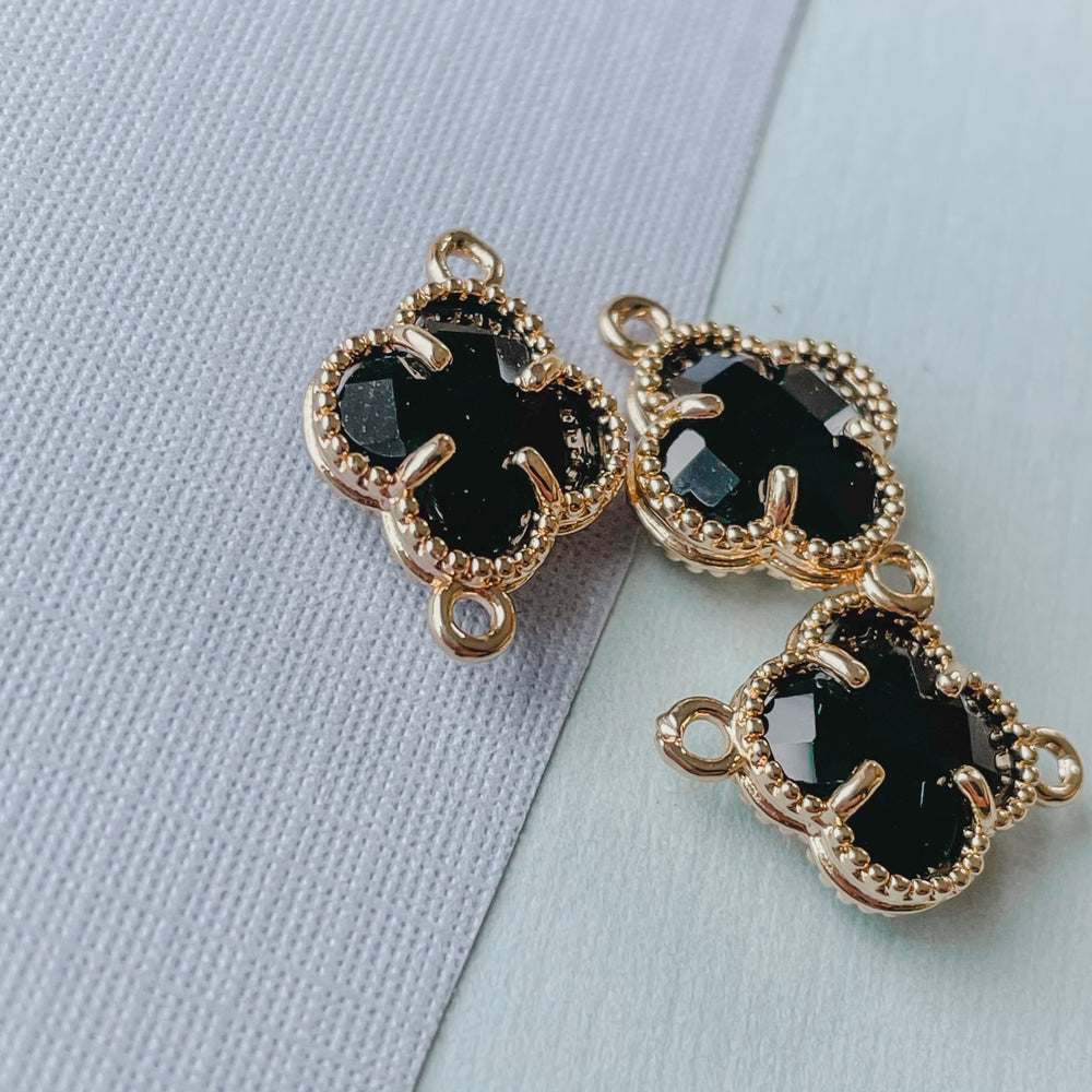 12mm Black Crystal Gold Quatrefoil Connector