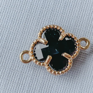 12mm Black Crystal Gold Quatrefoil Connector