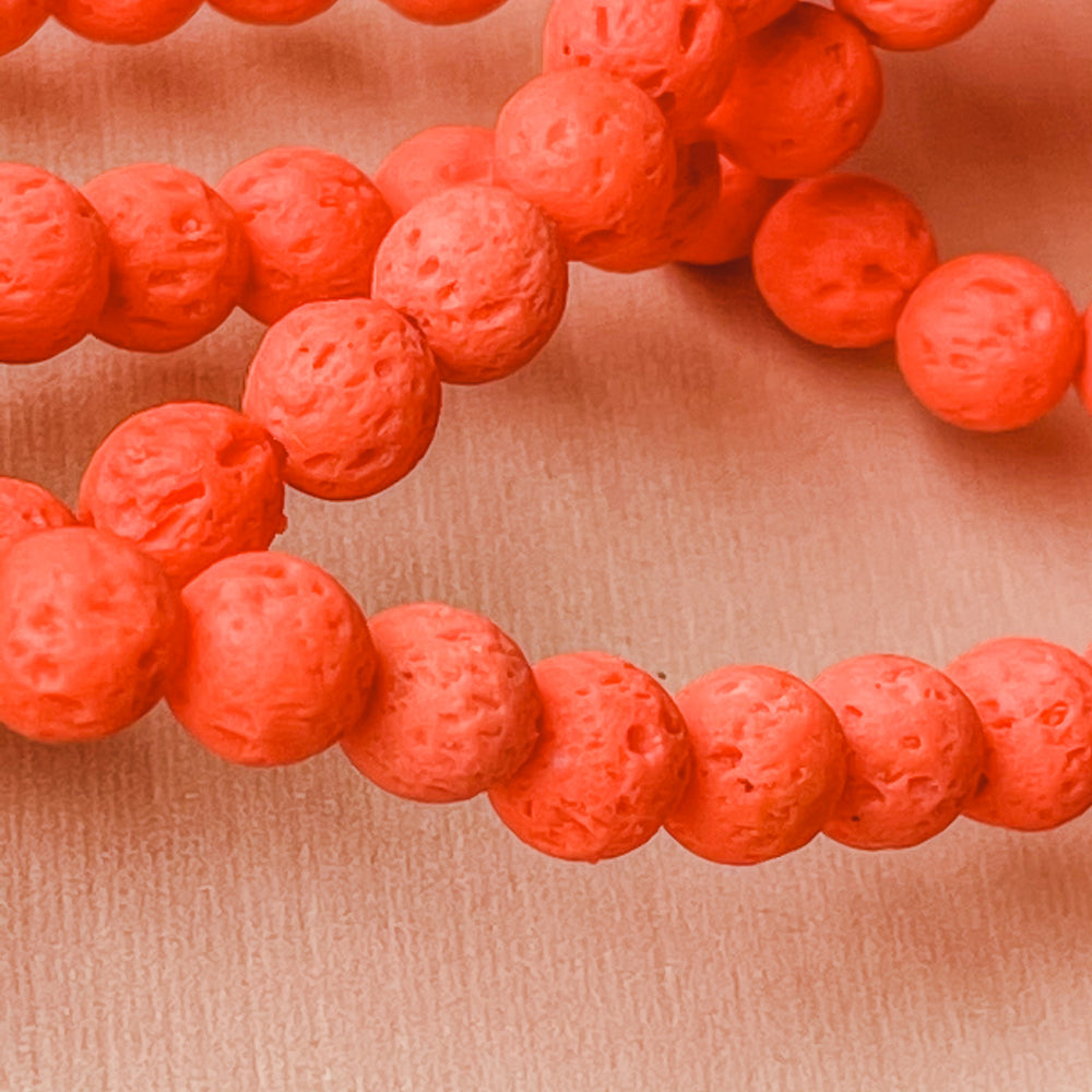 6mm Neon Red Lava Rounds Strand