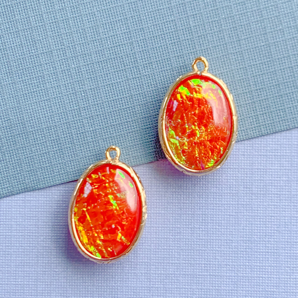 24mm Red Dichroic Glass Oval Pendant - 2 Pack