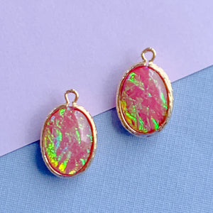 24mm Magenta  Dichroic Glass Oval Pendant - 2 Pack