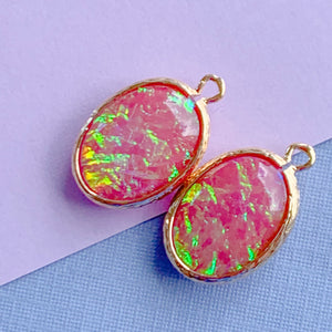 24mm Magenta  Dichroic Glass Oval Pendant - 2 Pack