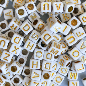 6mm Gold Letter Acrylic Cube Bead Pack