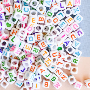 6mm Rainbow Letter Acrylic Cube Bead Pack