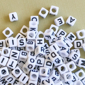 6mm Black Letter Acrylic Cube Bead Pack