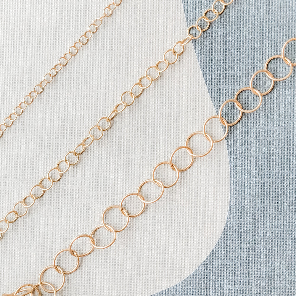 3-8mm Brushed Gold Round Cable Chain - Christine White Style