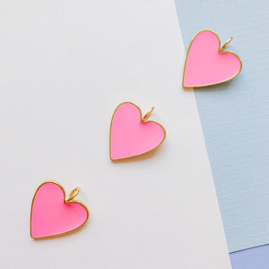 24mm Pink Enamel Gold Heart Pendant