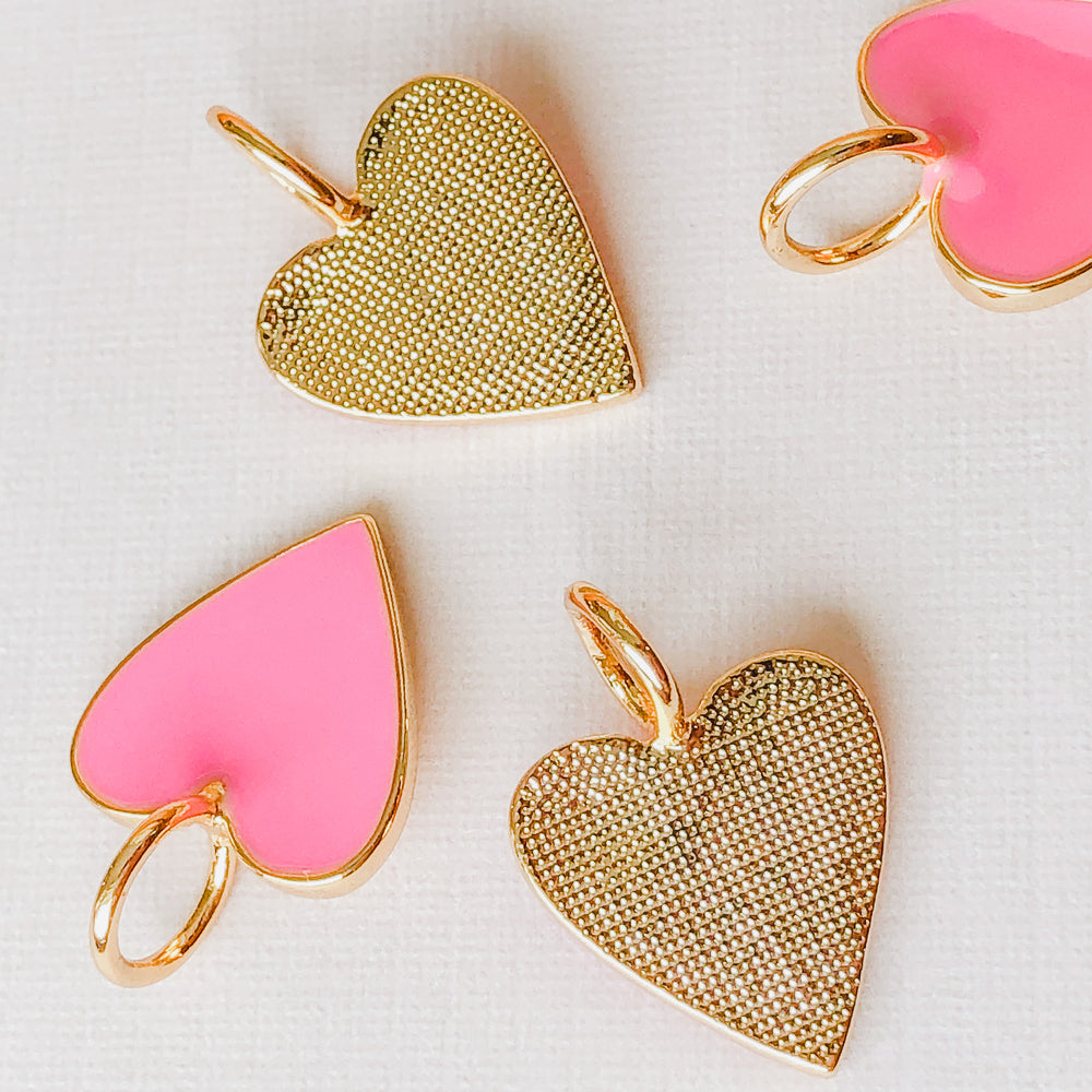 14mm Pink Enamel Gold Heart Pendant