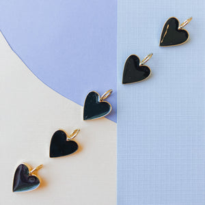 14mm Black Enamel Gold Heart Pendant