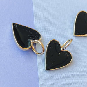 14mm Black Enamel Gold Heart Pendant