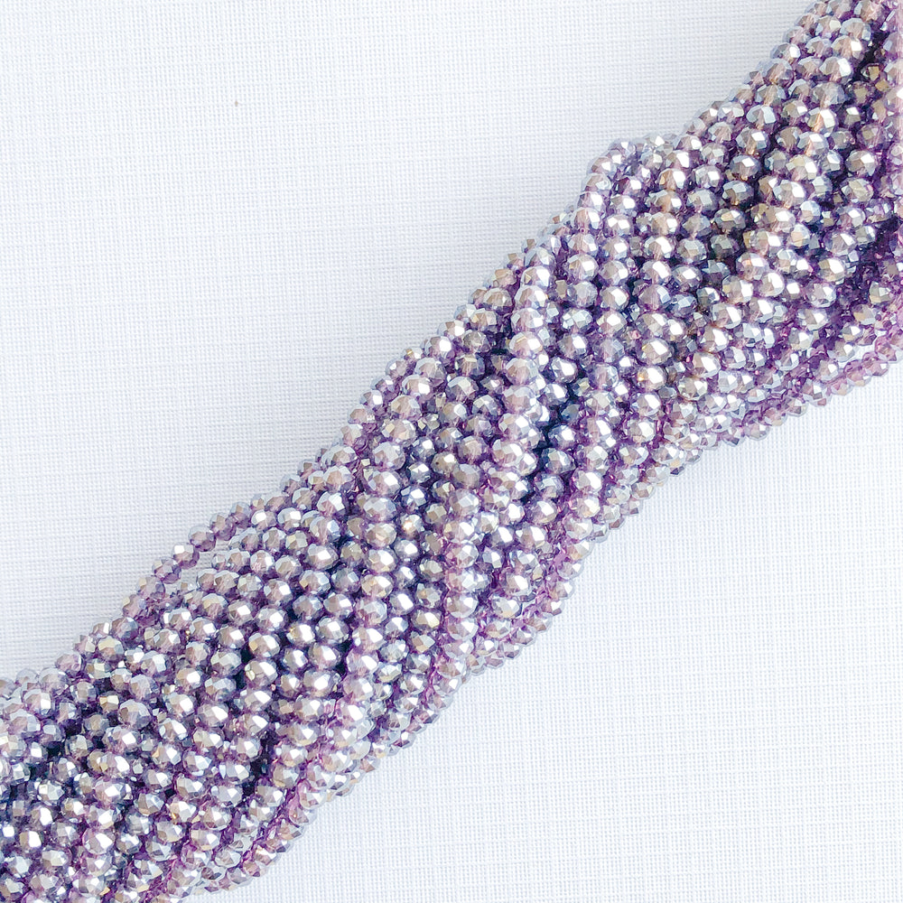 3.5mm Diamond Finish Purple Faceted Chinese Crystal Rondelle Strand