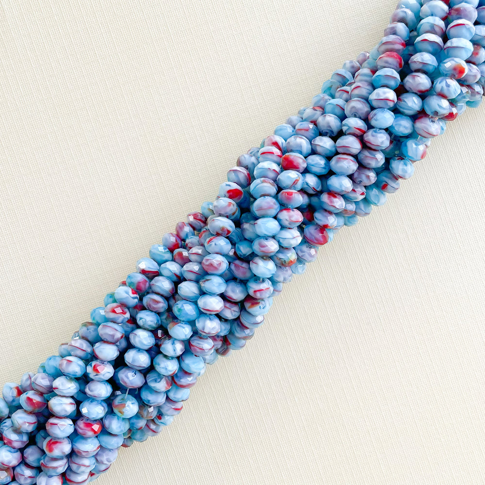 6mm Blue Millefiori Swirl Faceted Crystal Rondelle Strand