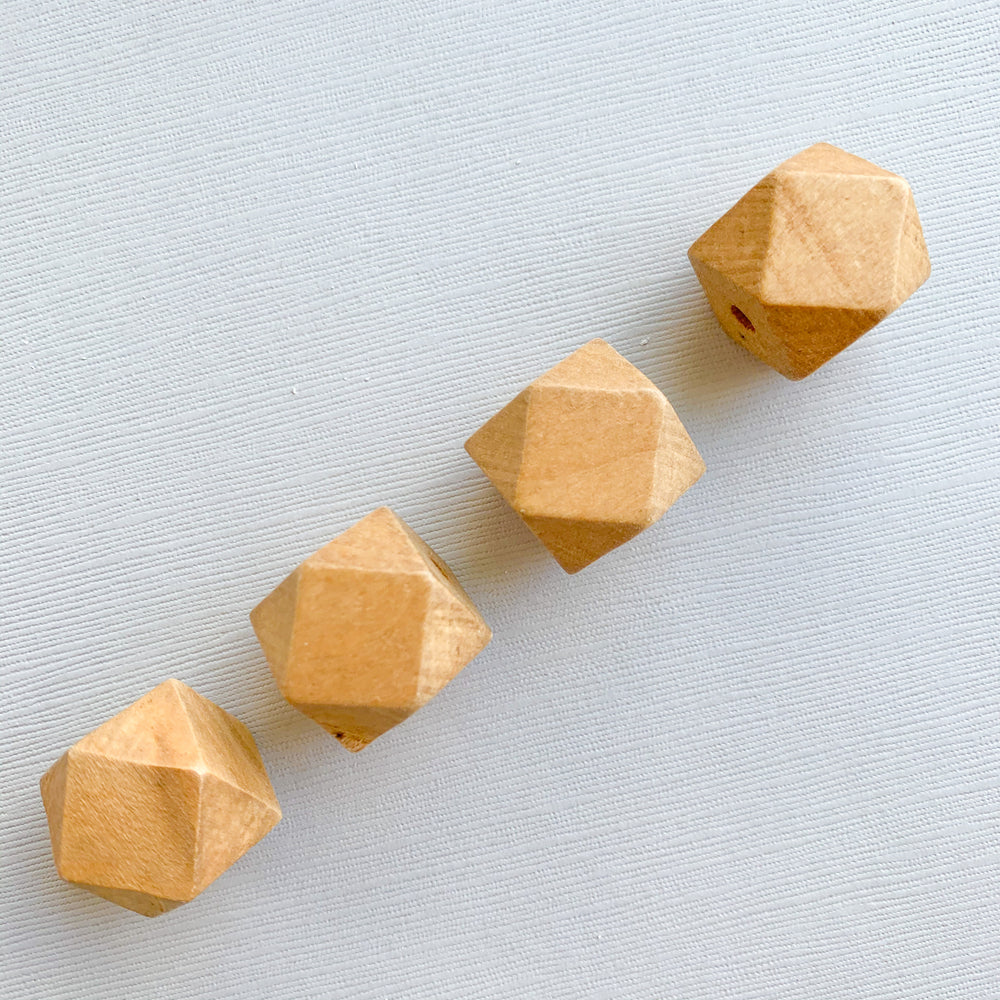 20mm Caramel Faceted Wood Beads - 4 Pack