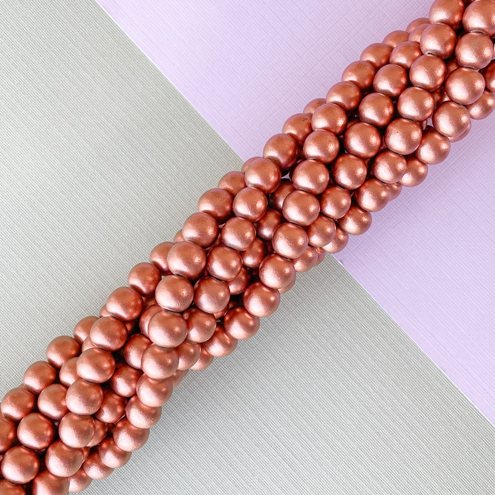 8mm Rose Gold Wood Rounds Strand