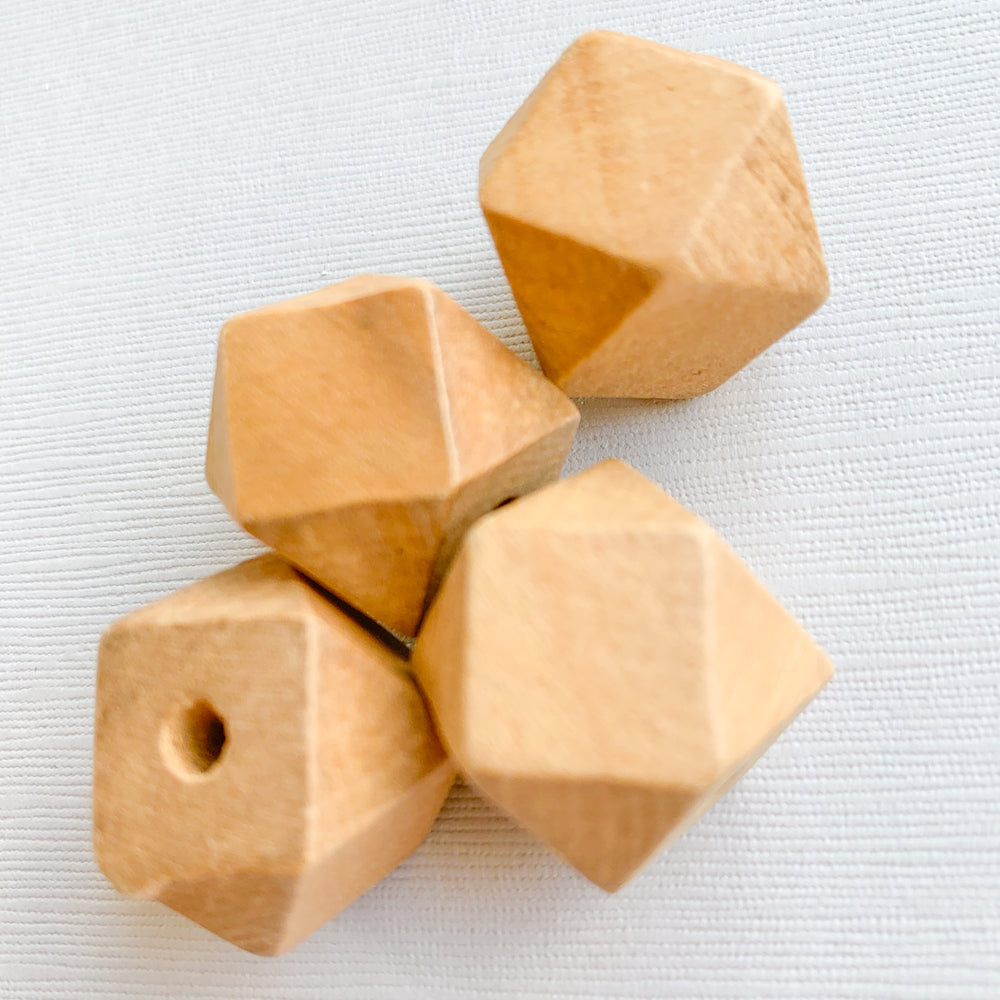 20mm Caramel Faceted Wood Beads - 4 Pack