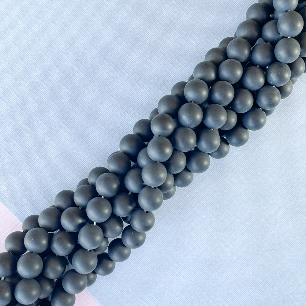 8mm Matte Black Onyx Rounds Strand