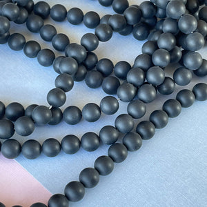 8mm Matte Black Onyx Rounds Strand