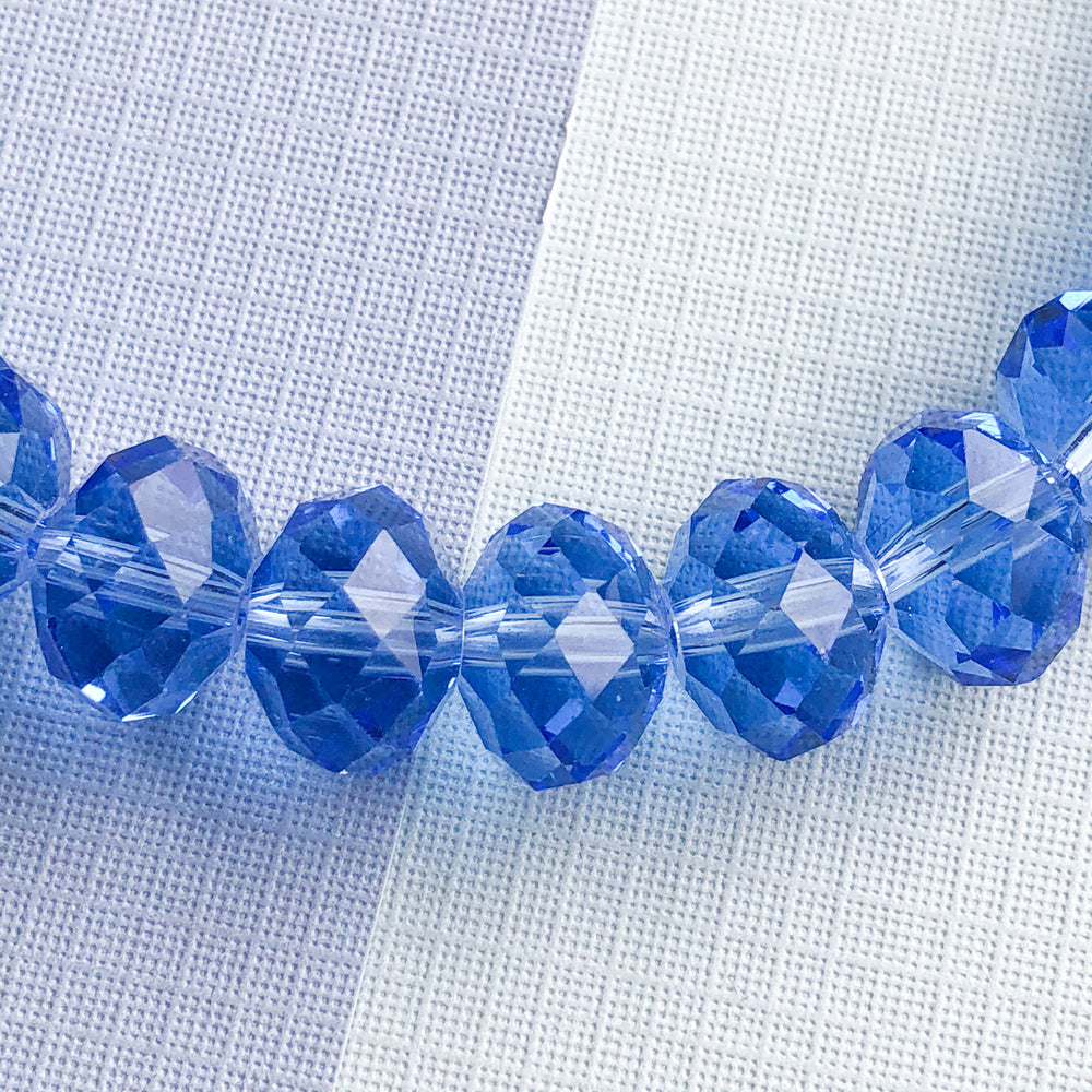 12mm Translucent Blue Faceted Chinese Crystal Rondelle Strand