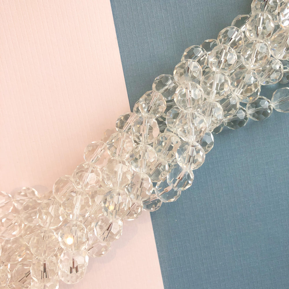 12mm Clear Faceted Chinese Crystal Rounds Strand