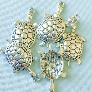 30mm Silver Pewter Turtle Charm - 6 Pack