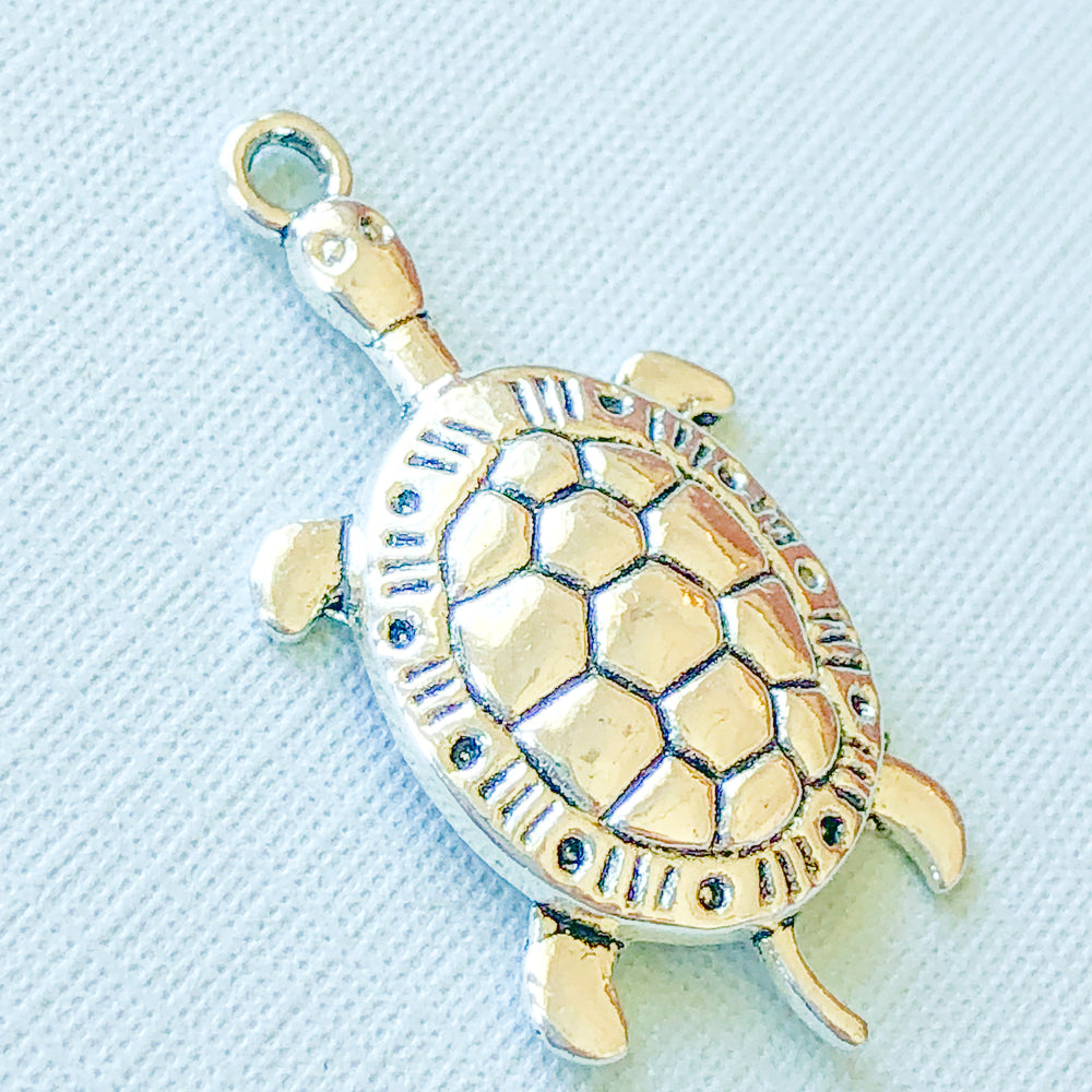 30mm Silver Pewter Turtle Charm - 6 Pack